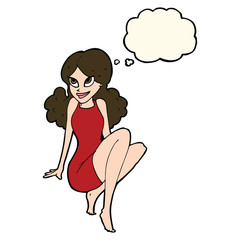 cartoon attractive woman posing with thought bubble