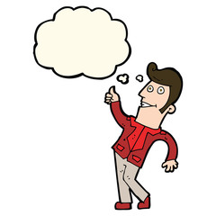 cartoon man giving thumbs up sign with thought bubble