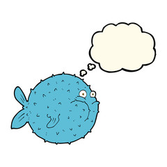 cartoon puffer fish with thought bubble