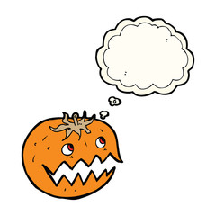 cartoon pumpkin with thought bubble