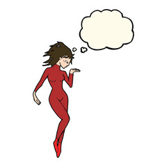 cartoon future space woman with thought bubble