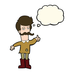 cartoon old man in poor clothes with thought bubble
