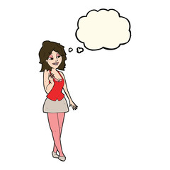 cartoon attractive office woman with thought bubble