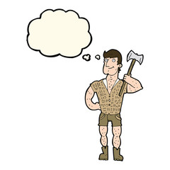 cartoon lumberjack with thought bubble