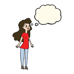 cartoon pretty girl with thought bubble