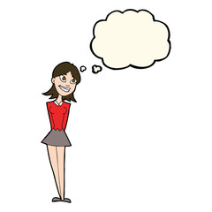 cartoon happy woman with thought bubble