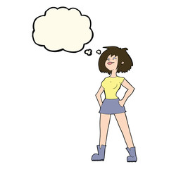 cartoon capable woman with thought bubble