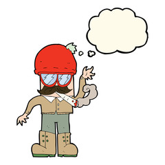 cartoon man smoking pot with thought bubble