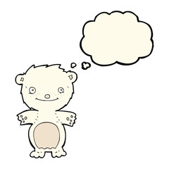 cartoon happy little polar bear with thought bubble