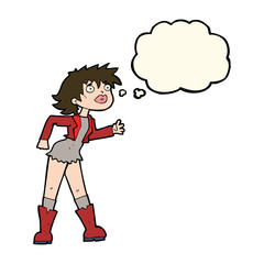 cartoon girl in leather jacket with thought bubble