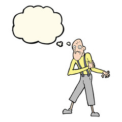 cartoon old man having heart attack with thought bubble