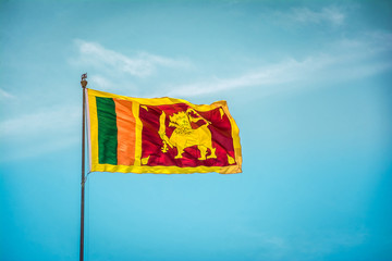 Sri Lankan flag waving in the sky
