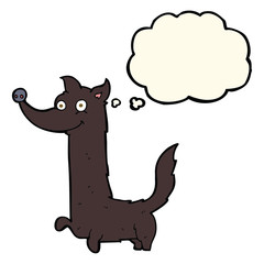 cartoon happy dog with thought bubble