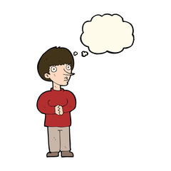 cartoon nervous man with thought bubble