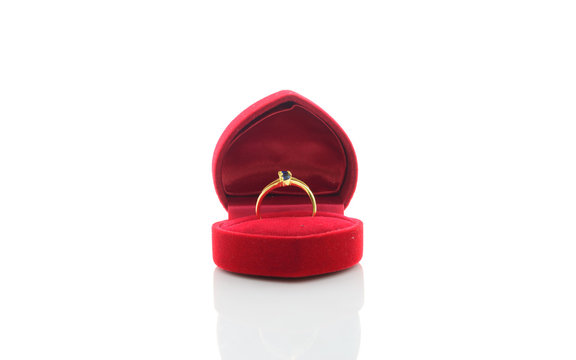 Ring of the jewelry in a gift box on white background