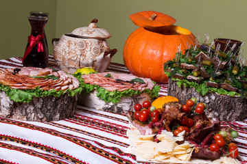 Table with food and drink