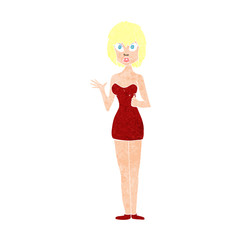 cartoon confused woman in cocktail dress