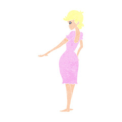 cartoon pretty woman looking at nails