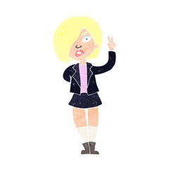cartoon cool girl giving peace sign