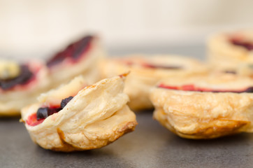puff pastry with beetroot,  selective focus