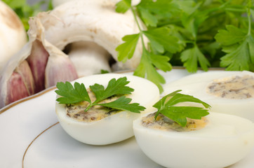 stuffed eggs with parsley