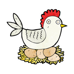 cartoon hen on eggs