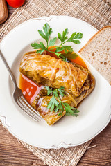 Dish of cabbage stuffed with meat.
