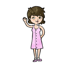 cartoon pretty woman waving