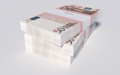 Packets of 50 Euro bills