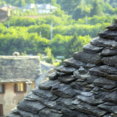Vogogna (Ossola Valley, Piedmont): old stone roof. Color image