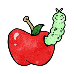 cartoon bug eating apple