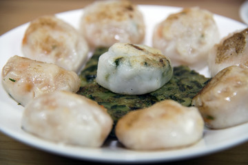 Chinese leek steamed dessert   Eat with  sour and chili sauce by mixing
