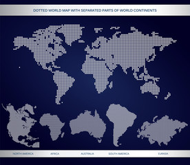 Dotted world map with separated parts of world continents