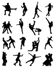 Black silhouettes of figure skaters, vector