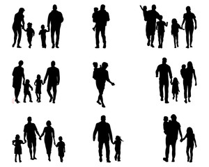 Black silhouettes of families in walk, vector - 90709009