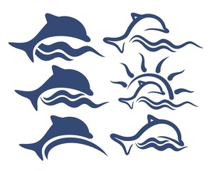Logos with a dolphin.