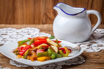 Ratatouille on a rustic table.