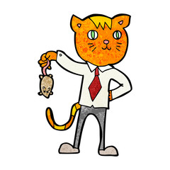 cartoon business cat with dead mouse