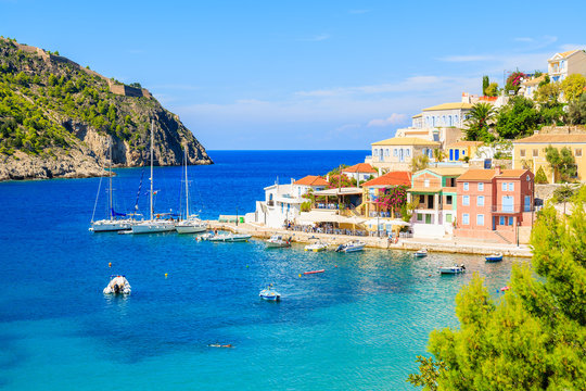 Colorful houses of Assos village on Kefalonia island, Greece