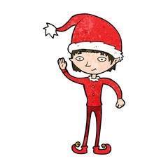 cartoon waving christmas elf