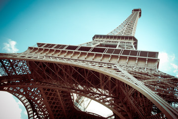 Beautiful Eiffel Tower in Paris France with retro tone filter effect