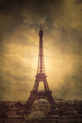 Vintage style Eiffel Tower with vintage grunge texture