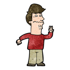 cartoon man giving peace sign
