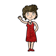 cartoon hippie woman waving