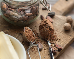 cocoa powder and beans