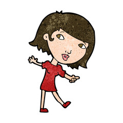 cartoon happy girl gesturing to follow