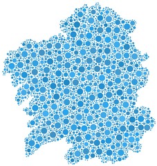 Decorative map of Galicia - Spain - in a mosaic of blue bubbles