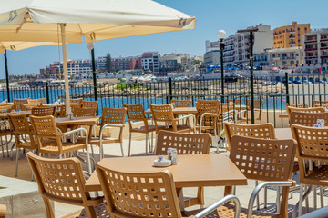 Cafe on the beach in Bugibba, Malta
