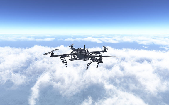 3D Drone Flying Above The Clouds