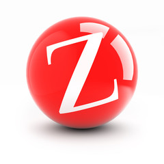 Letter z on a bright red balls isolated on white.